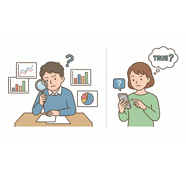 情報を疑っている人のイラスト