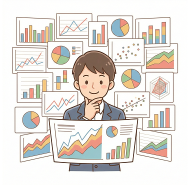 いろいろな種類のグラフを見て読み解く人